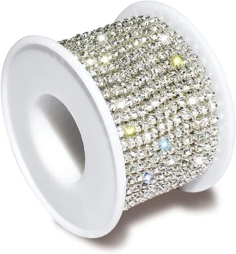 1 Roll 10 Yards 3MM Crystal Rhinestone Close Chain Trim for Sewing Craft DIY Decoration Jewelry Silver Claw Cup Diamond Trimming Clear (SS12) silver