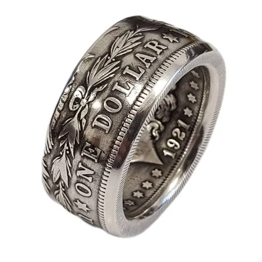 Premium Alloy Alphabet Ring for Men and Women Silver Dollar Coin Design Ring Coin Rings for Men and Women Vintage(Size 13）