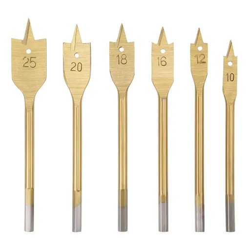 Spade Drill Bits for Wood Paddle Flat Bit 10 12 16 18 20 25 mm Hex Shank for Woodworking Cutter Tool, High Speed Steel 6in1 Set
