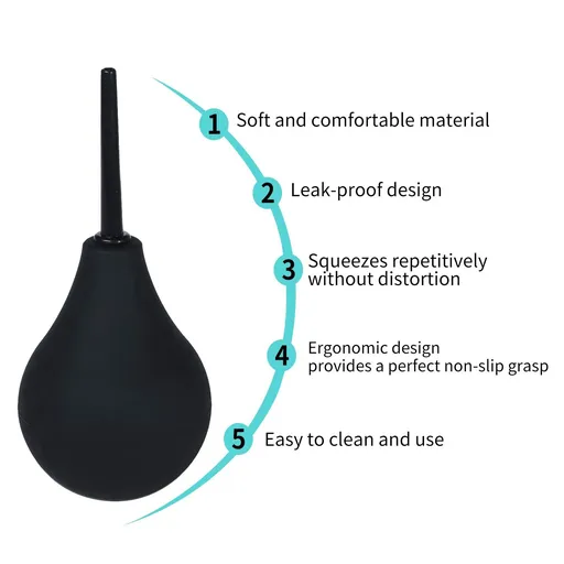 Rectal Enema Bulb for Men - Anal Douche for Women,Anal Clyster Cleaner with Soft and Smooth Nozzle, 224ML, Black