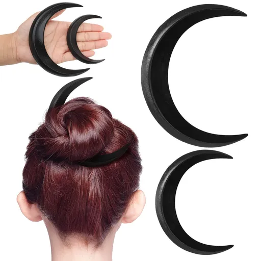 2 Pcs Hand Carved Crescent Moon Hair Fork for Women Moon Hair Stick Wooden Moon Hair Clip Crescent Moon Hairpin ，2 Sizes (Black)