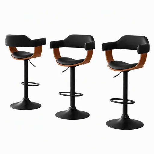 Artiss Bar Stools X3 Kitchen Counter Chair Gas Lift Swivel PU Selina All Black