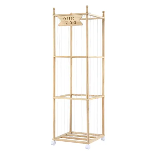 Keezi Stuffed Animal Storage Wooden Toy Holder with Wheels Soft Toy Storage Zoo Cage Stuffy Toy Storage Organizers with Elastic Cords for Playroom Bedroom Nursery