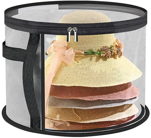 Storage Box - Extra Large Clear Hat Storage Bag - Holds up to 7 Hats - Cowboy Hat Wardrobe Storage Bag - Wide Brim Hat Box with Handle - (Grey)