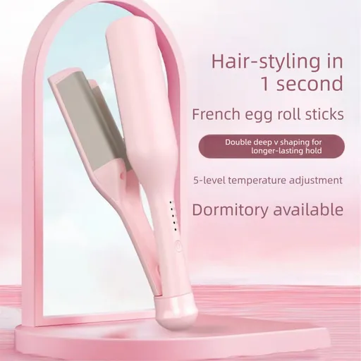 32mm French Style Deep V Hair Waver Mermaid Curls Iron Fast Heating Ceramic Styling Tool for Big Waves Pink AU Plug