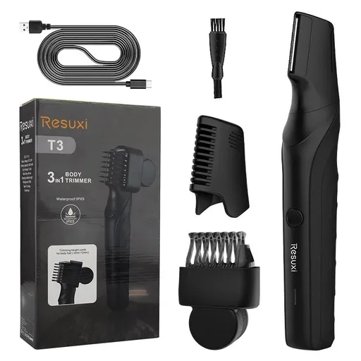 3-in-1 Electric Body Groomer for Men - IPX5 Waterproof, USB-C Rechargeable, Adjustable 3-12mm Comb, Skin-Safe Rounded Blade, Travel Lock, Wet Dry Use