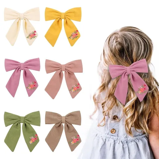 Long Tail Bows \u200bCotton Linen Hair Bows for Toddler Girls Handmade Neutral Hair Bow Clips Hair Accessories for Little Girls Kids