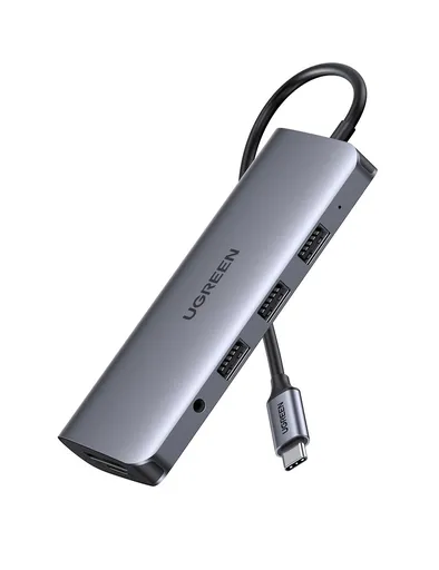 USB C Hub 10-in-1 Expansion Gigabit Ethernet 4K HDMI 3 USB 3.0 Ports SD TF Card Reader 3.5mm Audio Gray