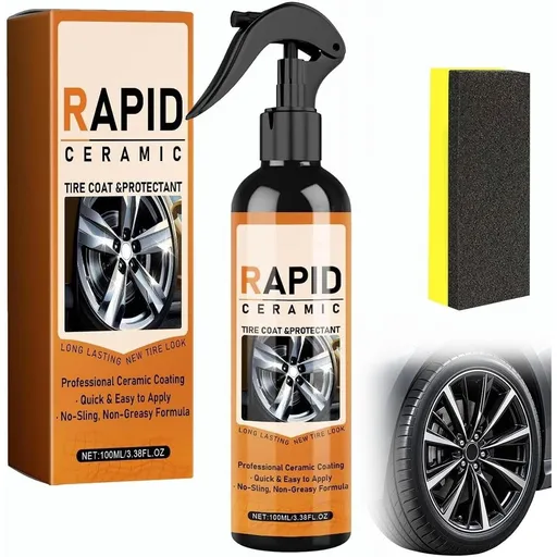 Rapid Ceramic Tire Coating Spray for a Deep Black, Ceramic Tire Shine Spray – Instant Restoration, Quick & Easy to Apply, Long-Lasting Protection for Chrome and Painted Wheels