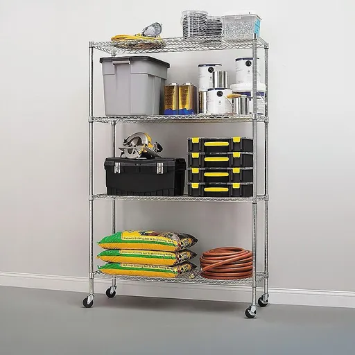Wire Storage Rack – 120x60cm Chrome Shelving with Wheels