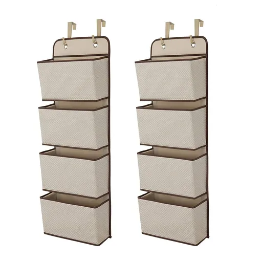 Children 4 Pocket Over The Door Hanging Organizer - 2 Pack, Easy Storage/Organization Solution - Versatile and Accessible, Beige