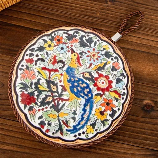 4-Pack - Chinese Retro Ceramic Trivet, Heat-Resistant, Non-Scratch Coaster with Cork Base, 17cm Round Table Mats - Phoenix Pattern