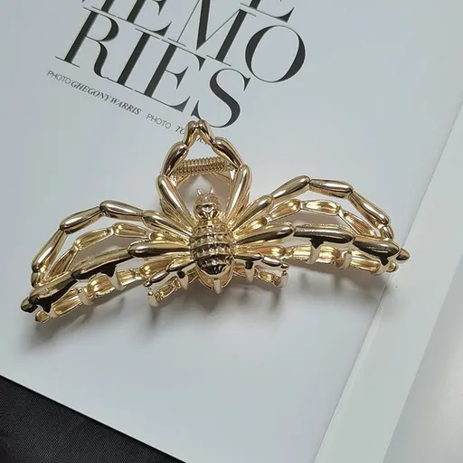 Halloween & Christmas Golden Spider Alloy Hair Claw, Trendy Metal Shark Clip For Festival Costume Styling