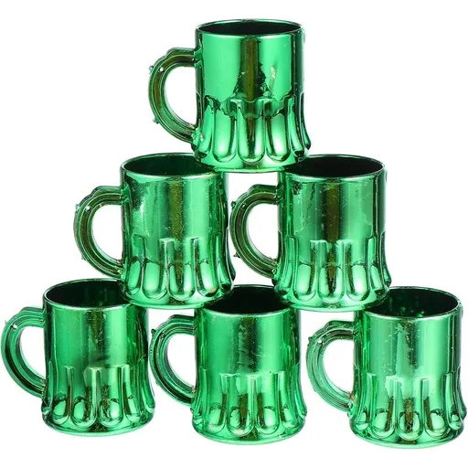 Green Beer Mug Plastic Festive Novelty Necklace Charm 6 Pcs for Party Dress Up