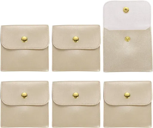 6 Pcs Mini Jewelry Pouch, 8 Inch PU Leather Small Jewelry Bags Soft Jewelry Package Gift Storage Bag Travel Jewelry Bag for Women Rings Necklace Bracelet, Gold