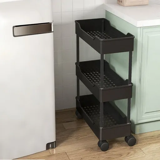 3 Tier Slim Rolling Storage Cart With Wheels, Plastic Utility Cart Organizer For Snack, Baby Diaper, Makeup In Bathroom Laundry Room Kitchen Bedside Narrow Space