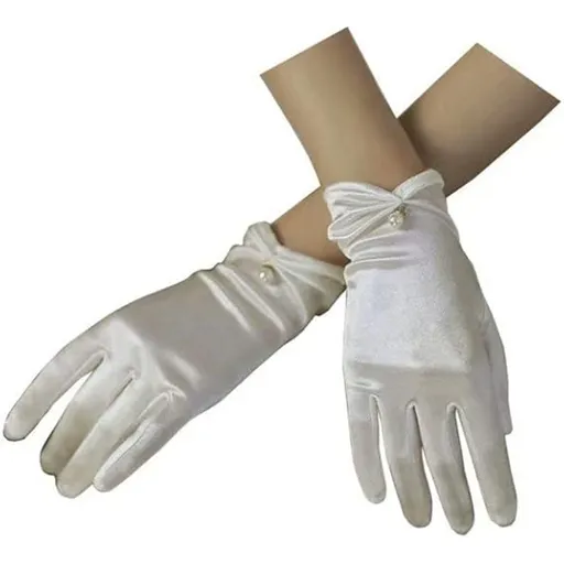 Elegant satin gloves for weddings and brides - Short wrist satin gloves for opera and dinner parties, shopping guide counter accessories display gloves（white）