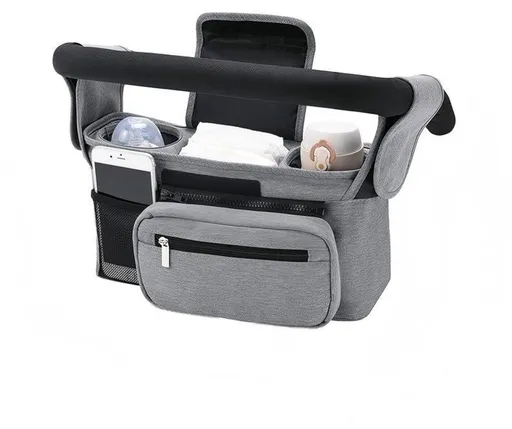 Universal storage bag for stroller - with drink holder - cup holder - stroller storage accessories - large capacity stroller bag