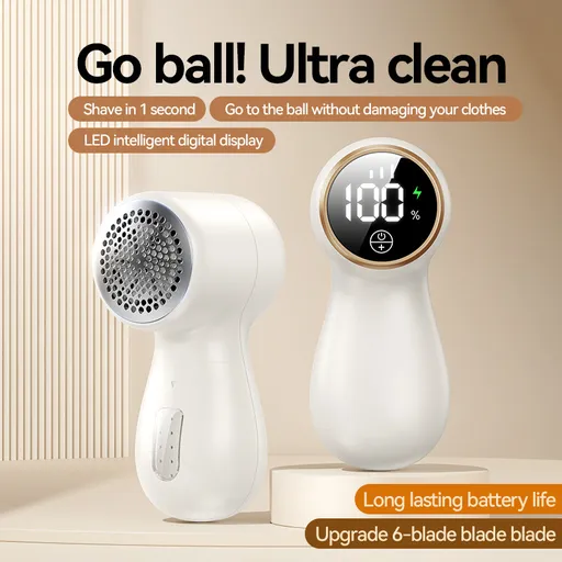 Rechargeable Electric Lint Remover with LED Display, Fabric Shaver for Removing Fuzz and Pilling from Jumpers, Coats and Upholstery, White