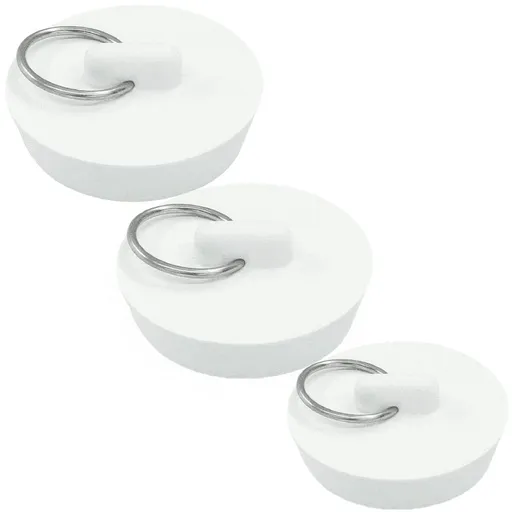 3Pcs Rubber Drain Stoppers, 3 Sizes White Bathtub Plug and Sink Plug, Rubber Bath Tub Drain Stoppers forKitchen Laundry Bathroom Bathtub(1-1/8in-1-3/8in-1-5/8in)