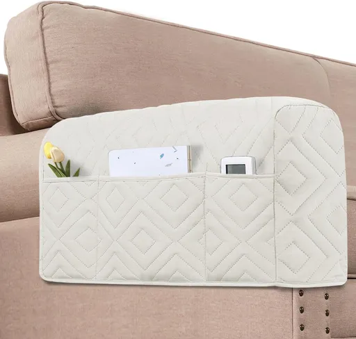Armrest Covers for Sofa Water Resistant Couch Arm Remote Control Holder Organizer Magazine, Tablet, Phone, iPad(Set of 2, Ivory/Beige) Double Diamond-ivory/Beige -