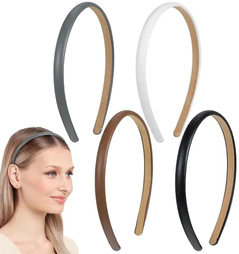 4Pcs Skinny Leather Headbands for Women, Skinny Headbands for Women Non Slip Suitable for Casual Office and Stylish Daily Wear