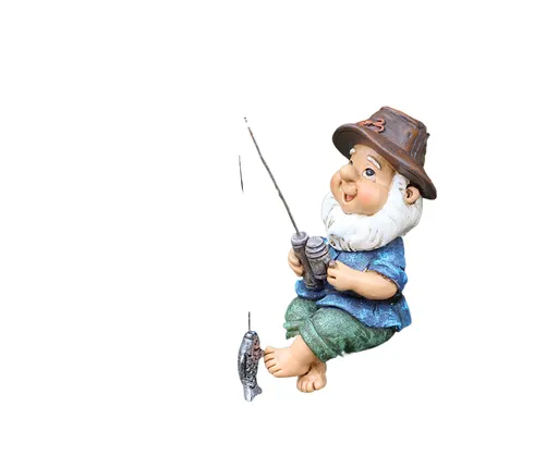 Lovely Fishing Man Shape Statue Decor Adorable Handmade Resin Statue Model for Garden-Fishing