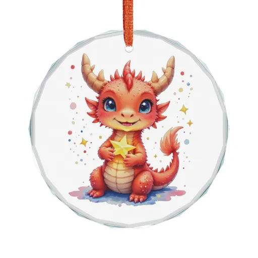Story Nest Books Crystal Glass Ornament Red Dragon Christmas Tree Decoration Whimsical Holiday Playful Bright Bauble - Dragon Holding A Star