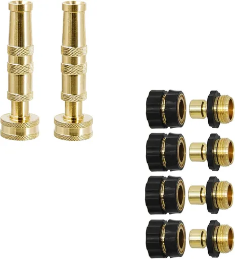 Heavy-Duty Brass Adjustable Twist Hose Nozzle 3/4 Inch Garden Hose Fitting Quick Connector 4 Set