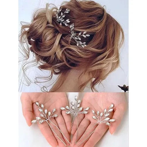 3pcs Crystal Bride Wedding Hair Pins Bridal Hair Accessories Head Piece for Women and Girls (A Silver)