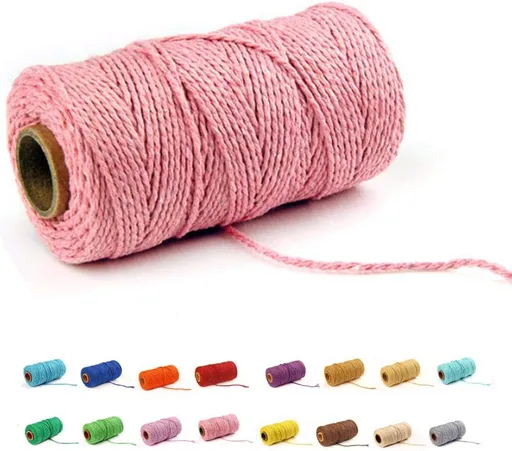 (109 Yards/1.5mm/35 Colors Optional) Cotton Baker Twine DIY Craft Macramé Natural Cotton Rope Craft Making Knitting Cord String Rope DIY Wedding Decor Supply Christmas Wrapping(Pink)…