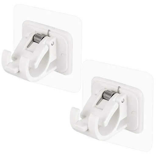 2 PCS No Drill Curtain Rod Brackets No Drilling Curtain Rod Holders Self Adhesive Curtain Rod Hooks Nail Free Adjustable Curtain