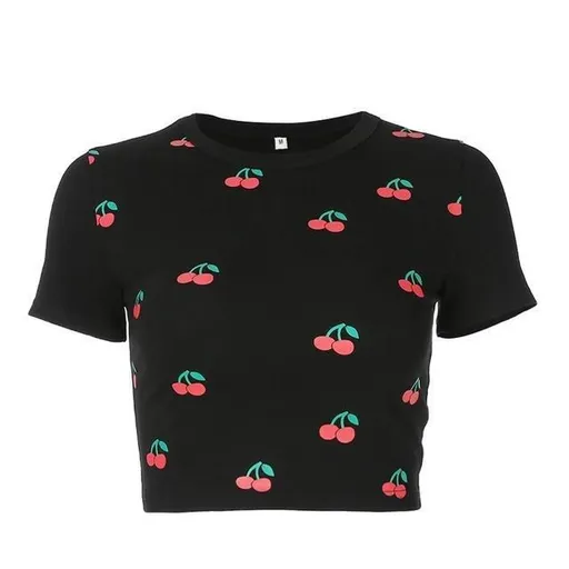 House Of Dasein Black Cherry Summary Crop Top Tee Shirt Women - Black - S