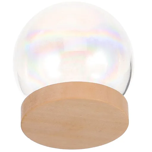 Flower Glass Cover Decor Glass Dome Transparent Wood 1 Set