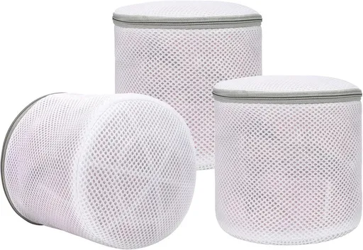 Cylindrical Mesh Bra Wash Bag with Zipper, Gray, 15 x 17 cm