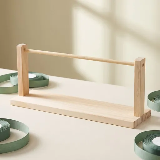 Wooden Ribbon and Thread Spool Organizer Rack, Beige Wood Storage Holder for Craft Supplies