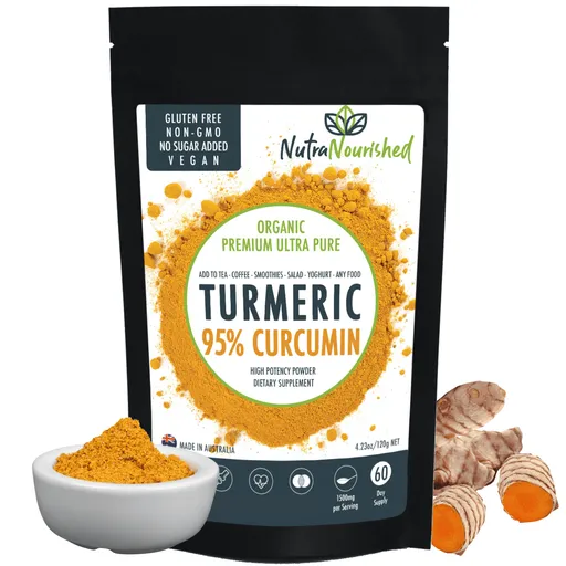 Pure Organic 95% Curcumin Powder (120g/2 months supply) - 1500mg of Turmeric Extract Buffered with Black Pepper