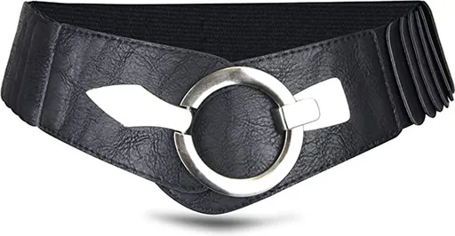Wide Women's Belt - Women's Belt - Waistband - Belt - Elastic Cinch Belt - Black - Leather - Double Ring Buckle - Dress Accessory - Fashion Crochet Belt - Length: 80-95 cm, Width: 6 cm - for dresses coats