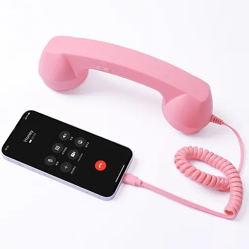 Retro mobile phone handset: Type-C plug-and-play, compatible with iPhone and Android, anti-radiation for ear protection, HD calls, a vintage desktop essential.PINK