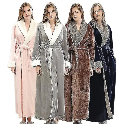 Women's Bathrobe Dressing Gown Bathrobe Warm Soft Fleece Long Coats Nightgown Coffee XL