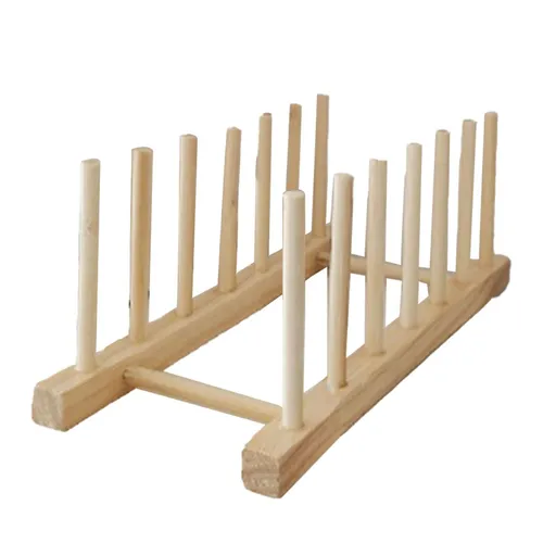 Vertical Wooden Dish Drying Rack 6 Grids Pine Wood Stable Base