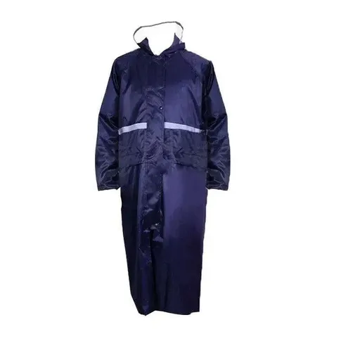Hooded Waterproof Long Raincoat for Outdoor Work Lightweight 3XL Size - Navy