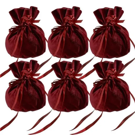 6PCS Velvet Cloth Drawstring Bags Gift Bag Jewelry Ring Pouch Earring Favor - Wine Red-6PCS