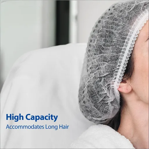 100-Pack Disposable Non-Woven Hair Net Caps – High Capacity, Elastic Band, Lint-Free & Latex-Free for Kitchen, Medical, Spa Use (White)