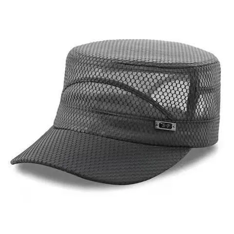 Men Mesh Flat Top Hat Sun Protection Outdoor Full network dark gray Adjustable