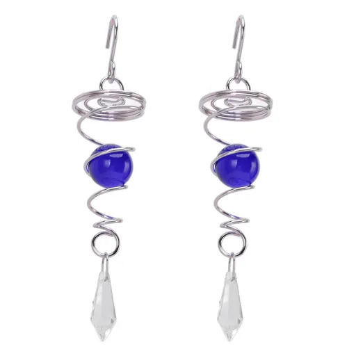 2Pcs Gazing Ball Spiral Tail Wind Spinner Stabilizer Stainless Steel Spiral Wind Chimes for Outside Blue