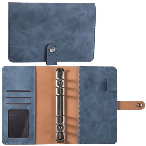 A6 PU Leather Budget Binder, Magnetic Planner Cover with 12 Binder Pockets and Zipper Folder for Bills, Navy, 4.92 x 7.48 in
