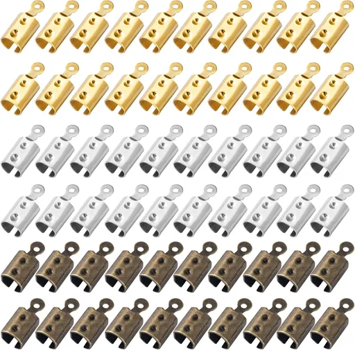 360pcs Fold Over Ends, Leather Cord End Caps Crimps for Jewelry Making, 12mm Ribbon Clamps Covers Rope Clips for Necklace Cord, DIY Craft (3 Colors)