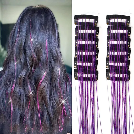 Purple Laser Iridescent Hair Extensions – 12-Piece Clip-In Highlight Strands (High-Temperature Fiber)