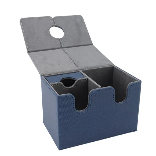 Card Deck Box with Dice Tray PU Leather Magnetic Card Storage Organizer Case Fits 200 Cards for Trading Cards CCG Collectible Cards Dark Blue
